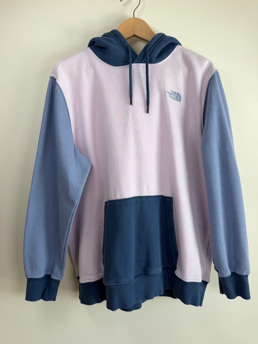 North Face Colorblock Hoodie Purple Blue Sweatshirt Pullover Womens XL Gorpcore